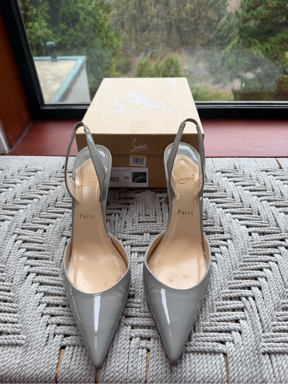 Christian Louboutin Gray Patent Slingback Pointed Pumps